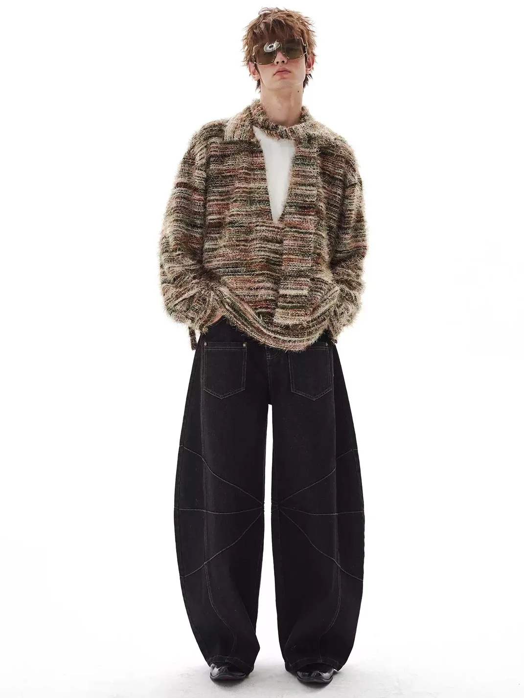 PasET | Gradient Striped Faux-Layered Knit Cardigan