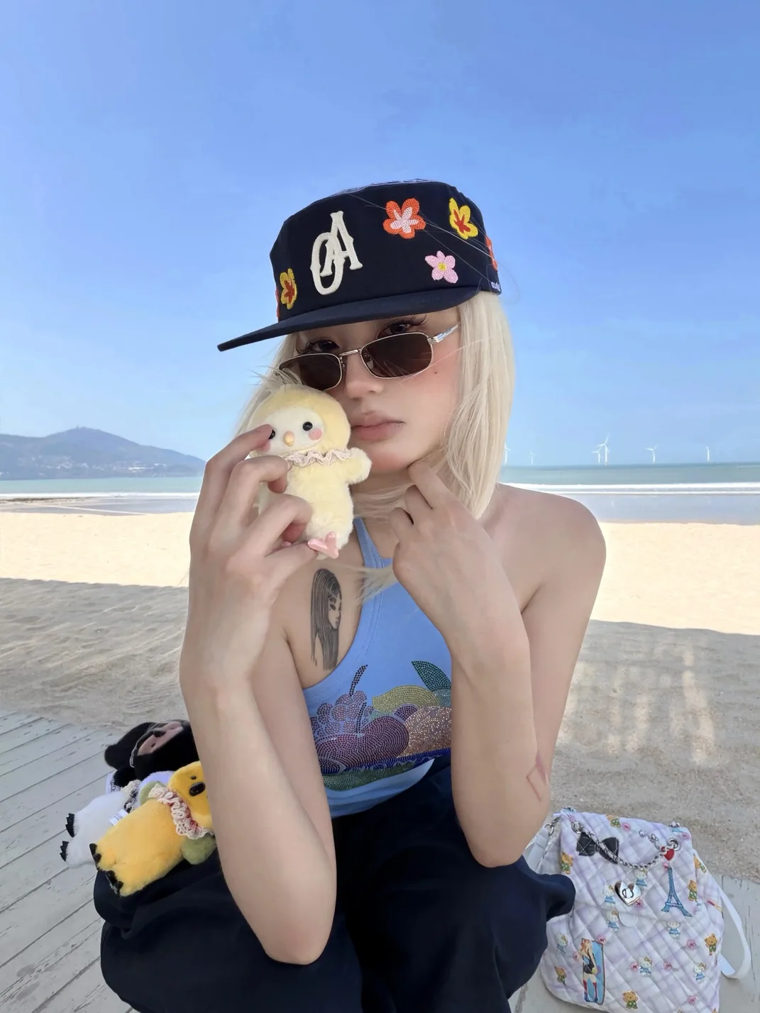 SANB | Floral Embroidered Flat Brim Pillbox Hat