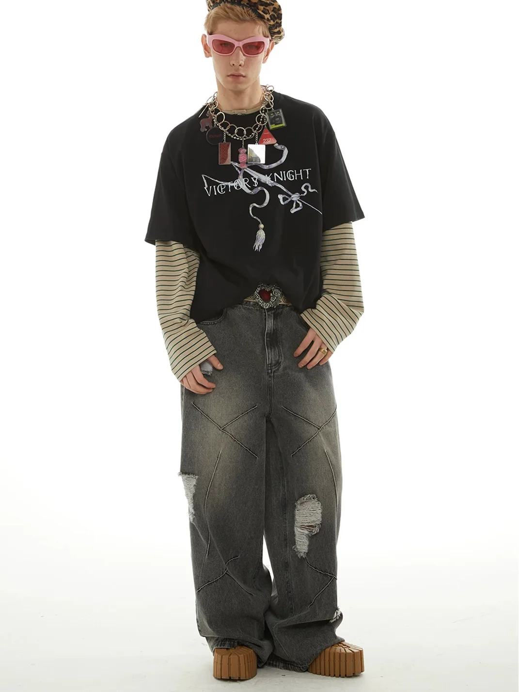 PasET | Loose Wide-Leg Ripped Washed Jeans