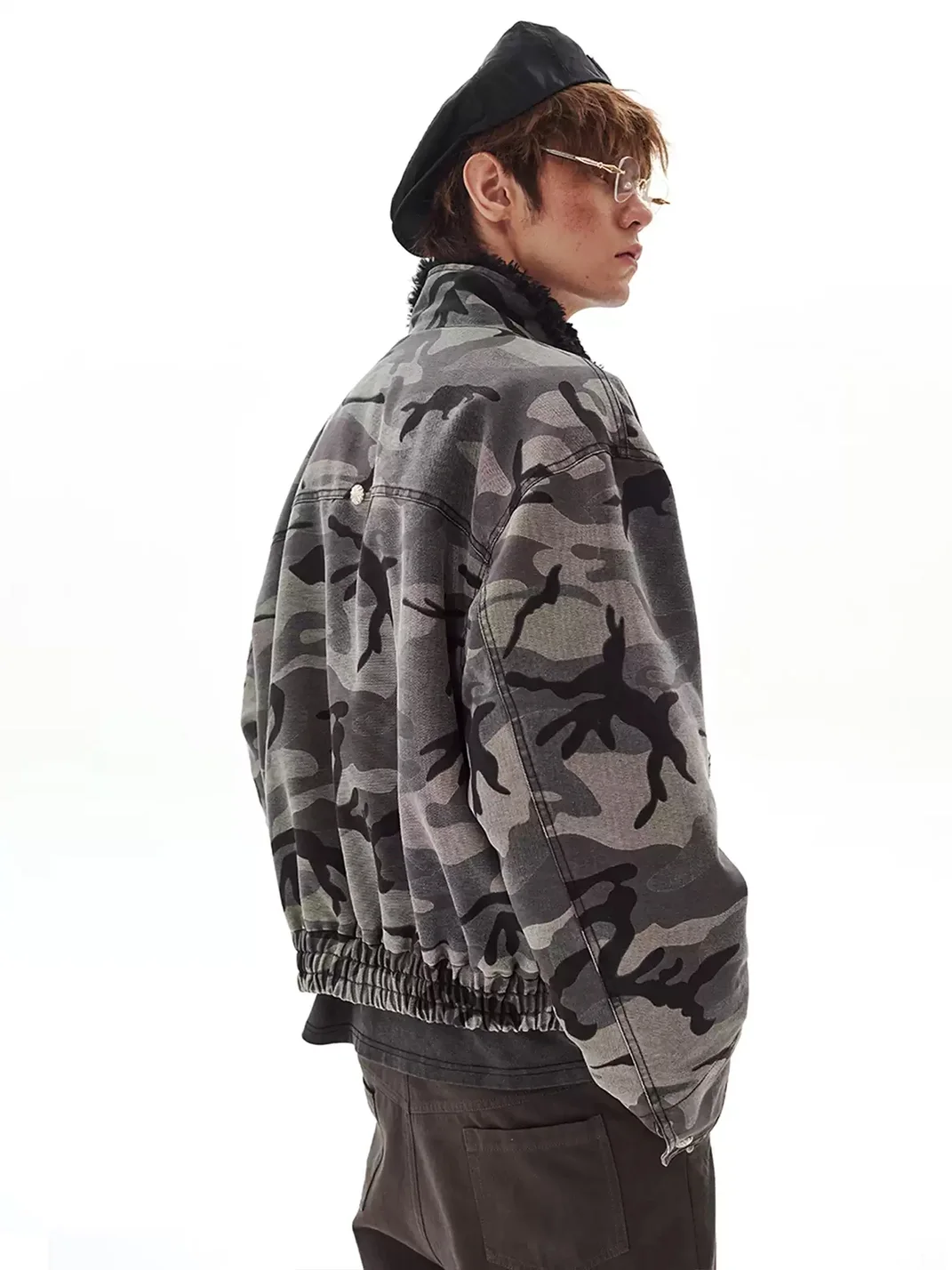 PasET | Cropped Loose Fit Camouflage Stand Collar Jacket