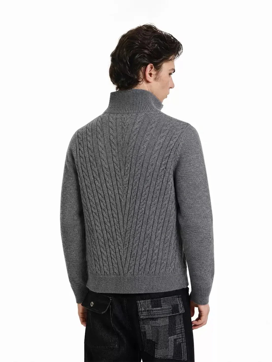 KREATE | Cable Knit High Neck Zip Cardigan