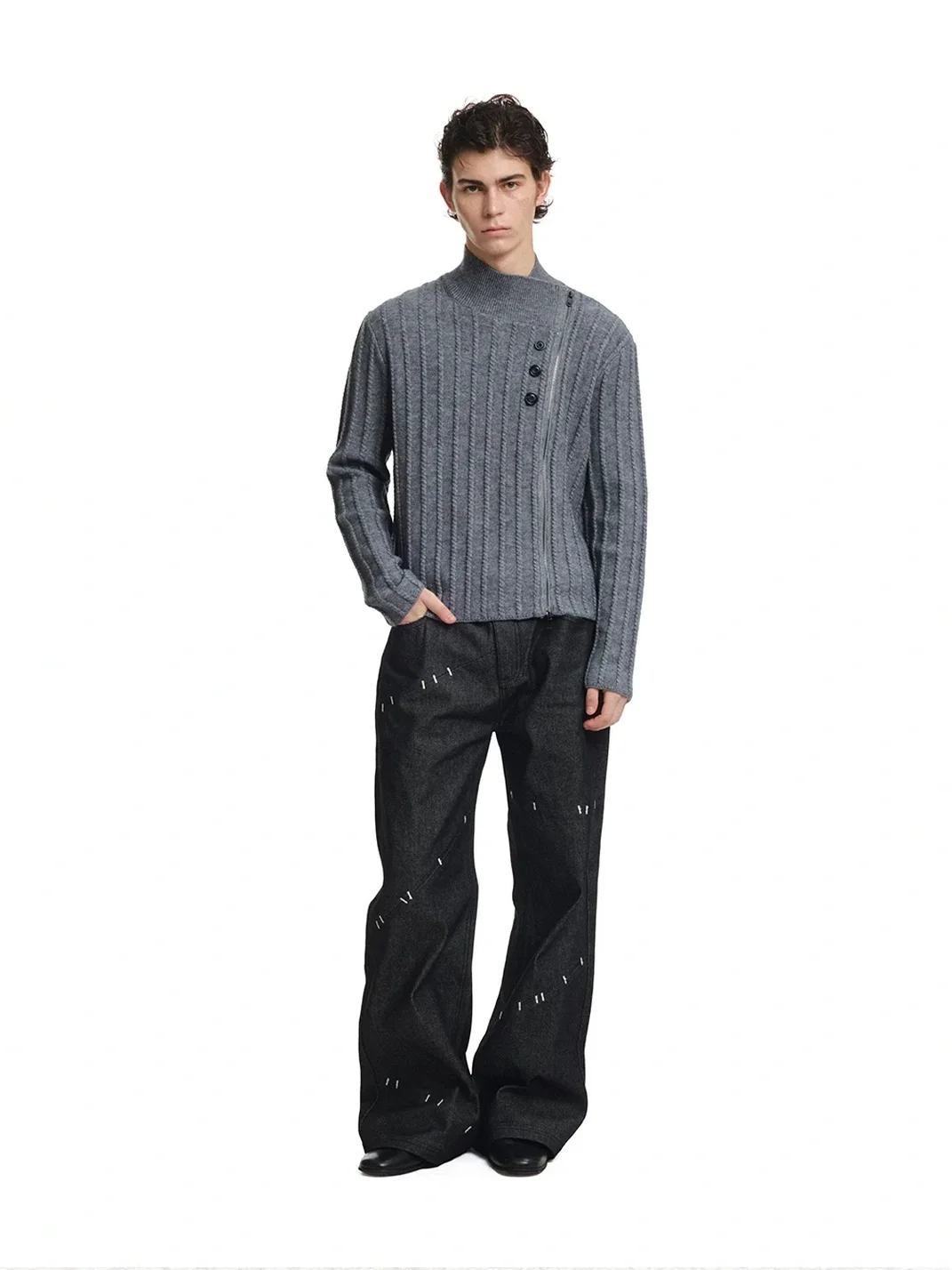 KREATE | Asymmetric Zip Cable Knit Sweater Jacket