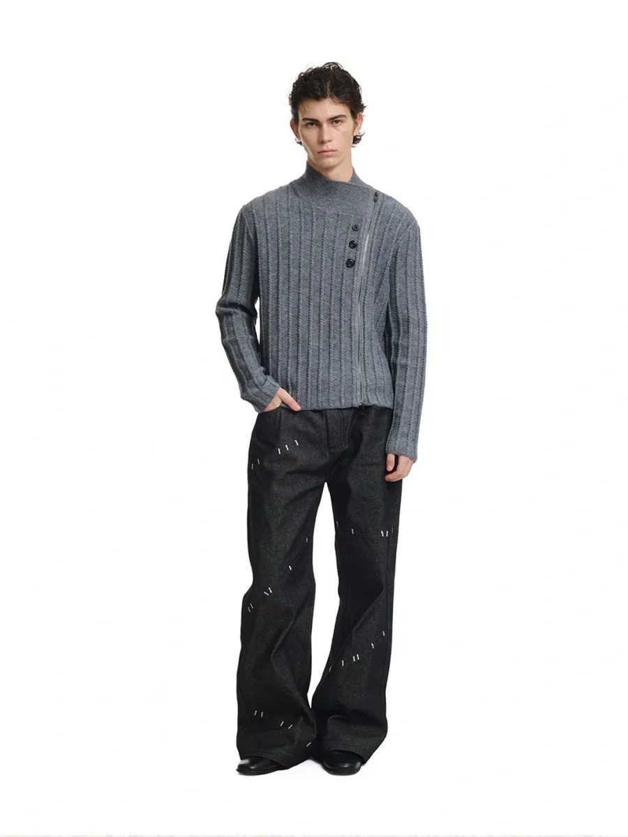 KREATE | Asymmetric Zip Cable Knit Sweater Jacket - 4