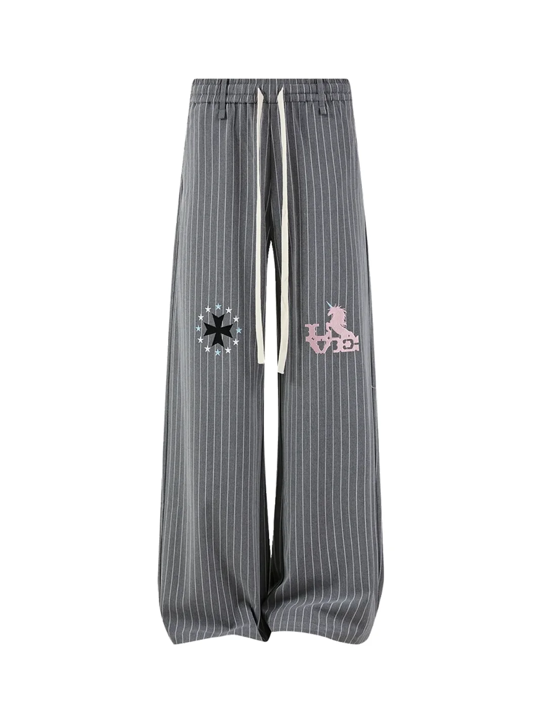 PasET | Striped Embroidered Wide-Leg Pants