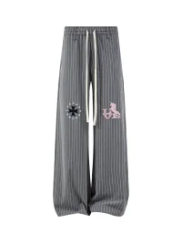 PasET | Striped Embroidered Wide-Leg Pants