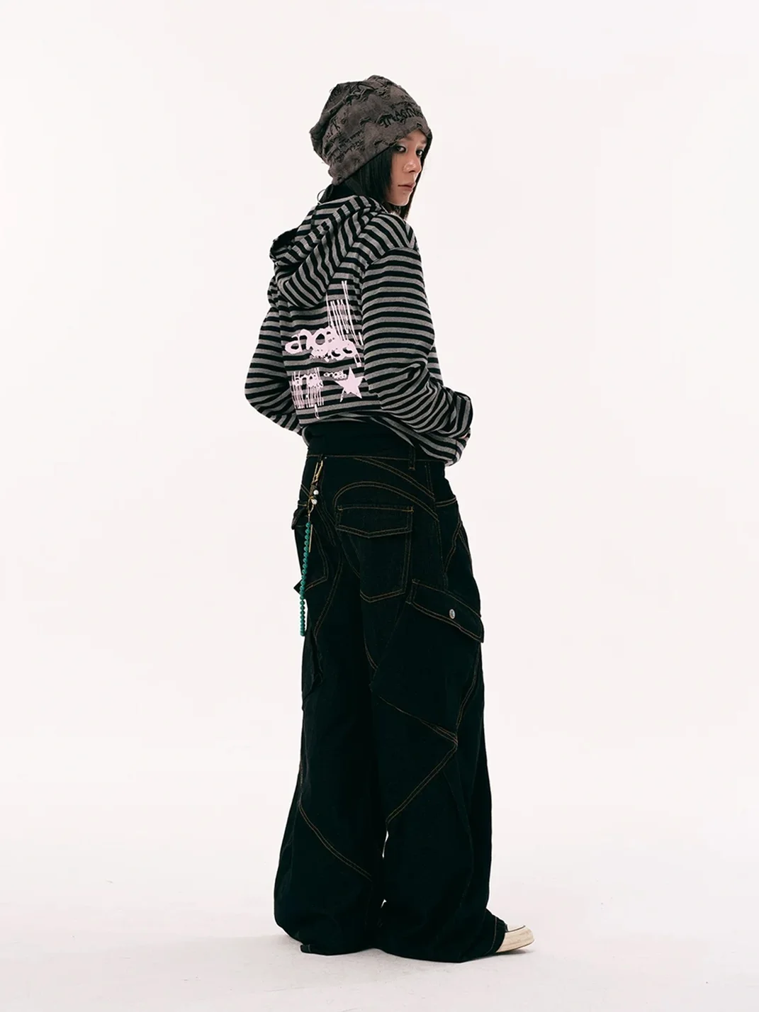 PasET | Striped Cross-Embroidered Zip-Up Hoodie