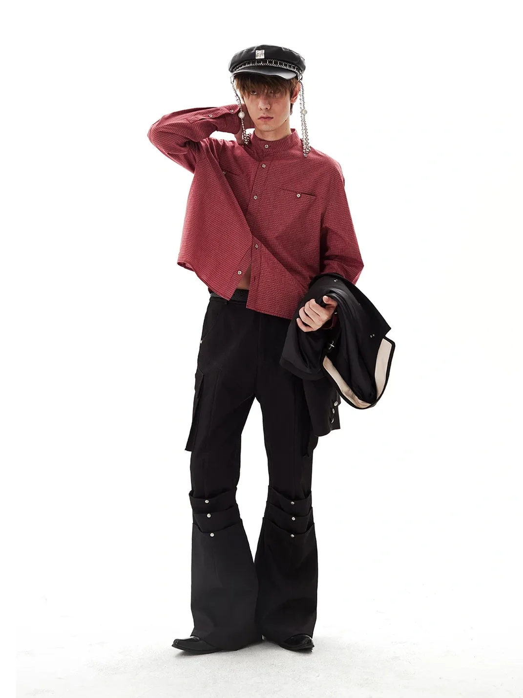 PasET | Cropped Wide-Fit Check Stand-Collar Shirt