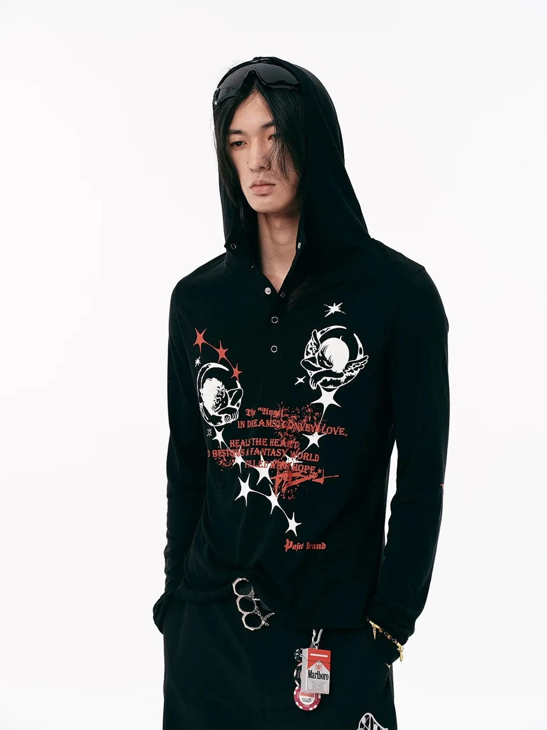 PasET | Hooded Slim Fit Printed Long Sleeve T-Shirt