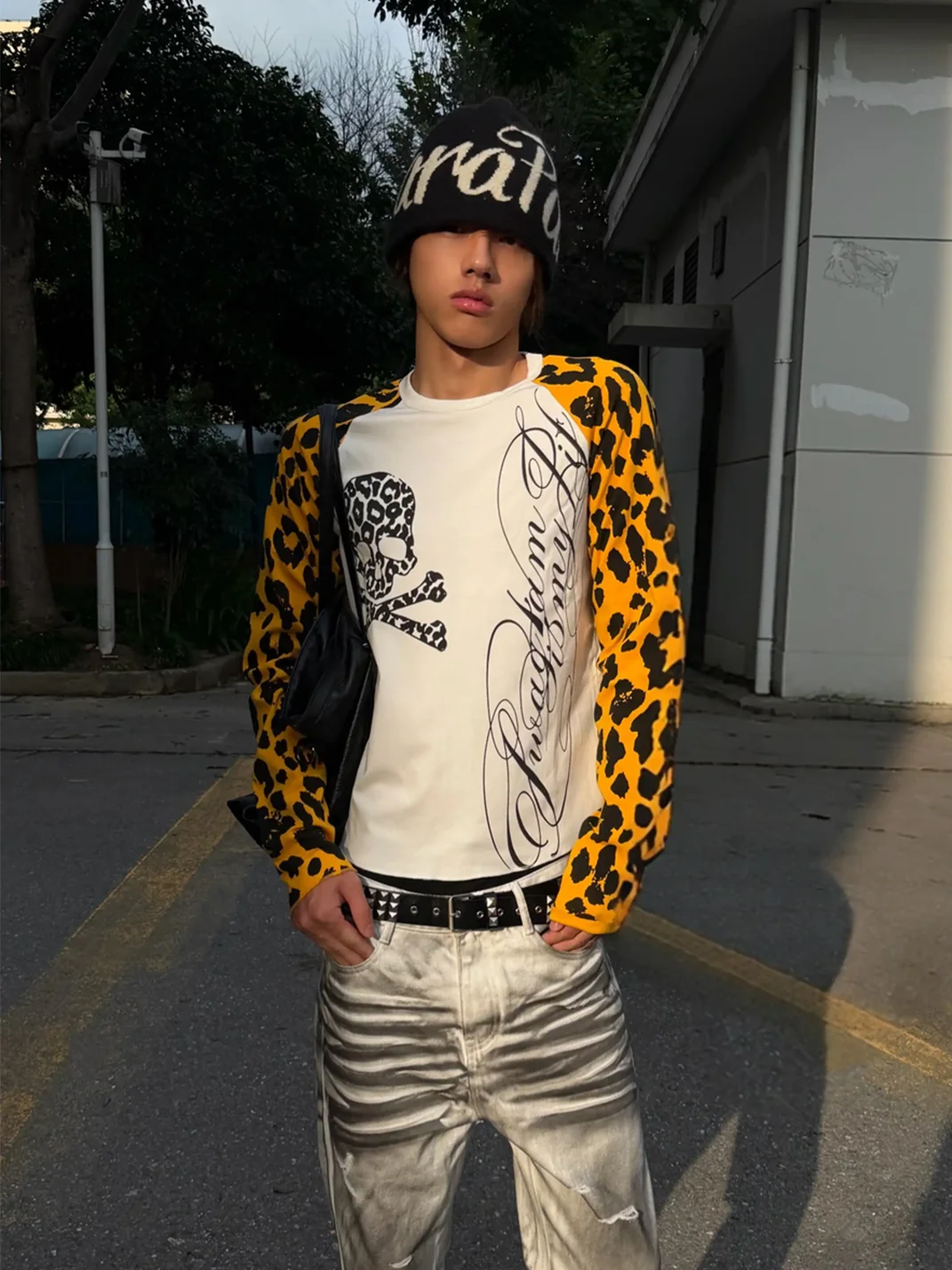 4AMSTUDIO | Leopard Skull Raglan Long Sleeve T-Shirt