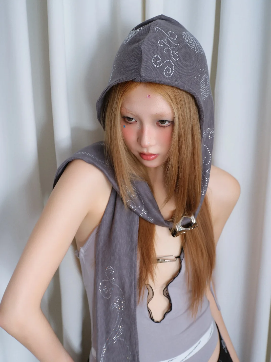 SANB | Rhinestone Hooded Scarf Hat