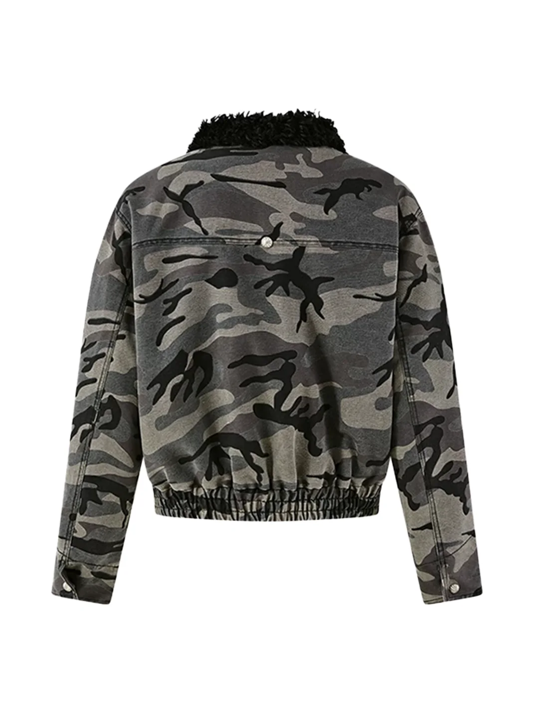 PasET | Cropped Loose Fit Camouflage Stand Collar Jacket