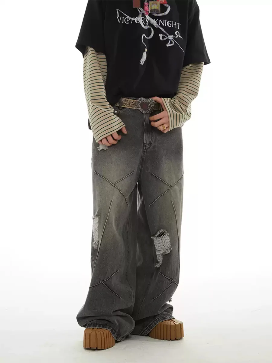 PasET | Loose Wide-Leg Ripped Washed Jeans - 2
