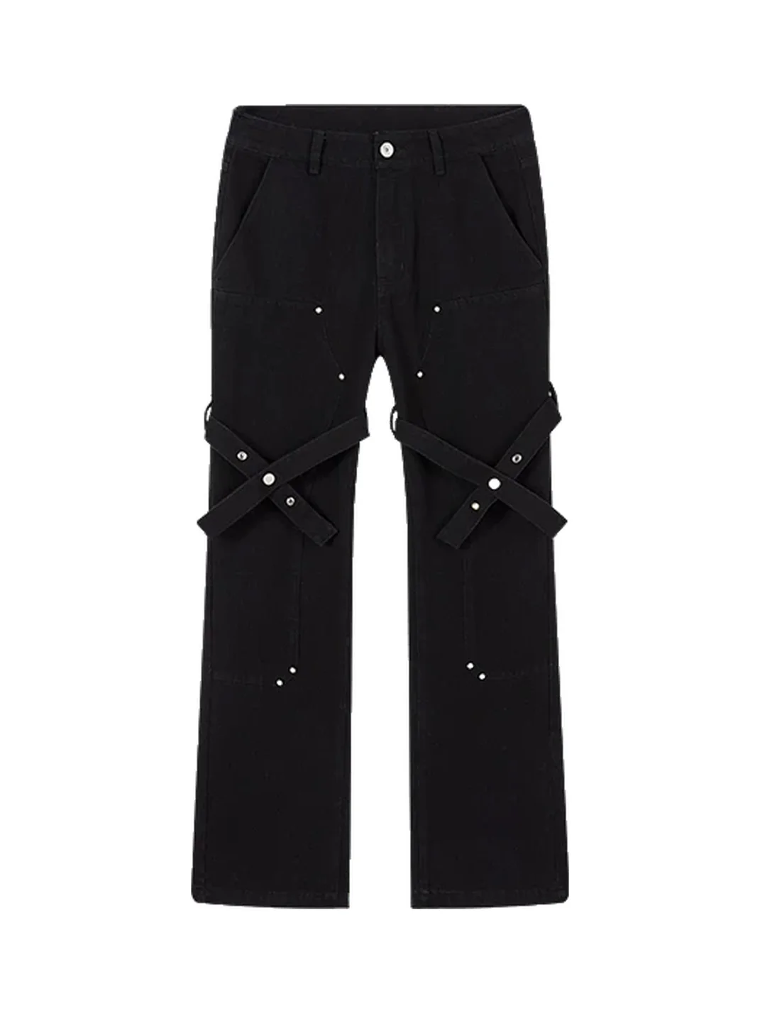 PasET | Black Slim-Fit Slightly Flared Strap Jeans