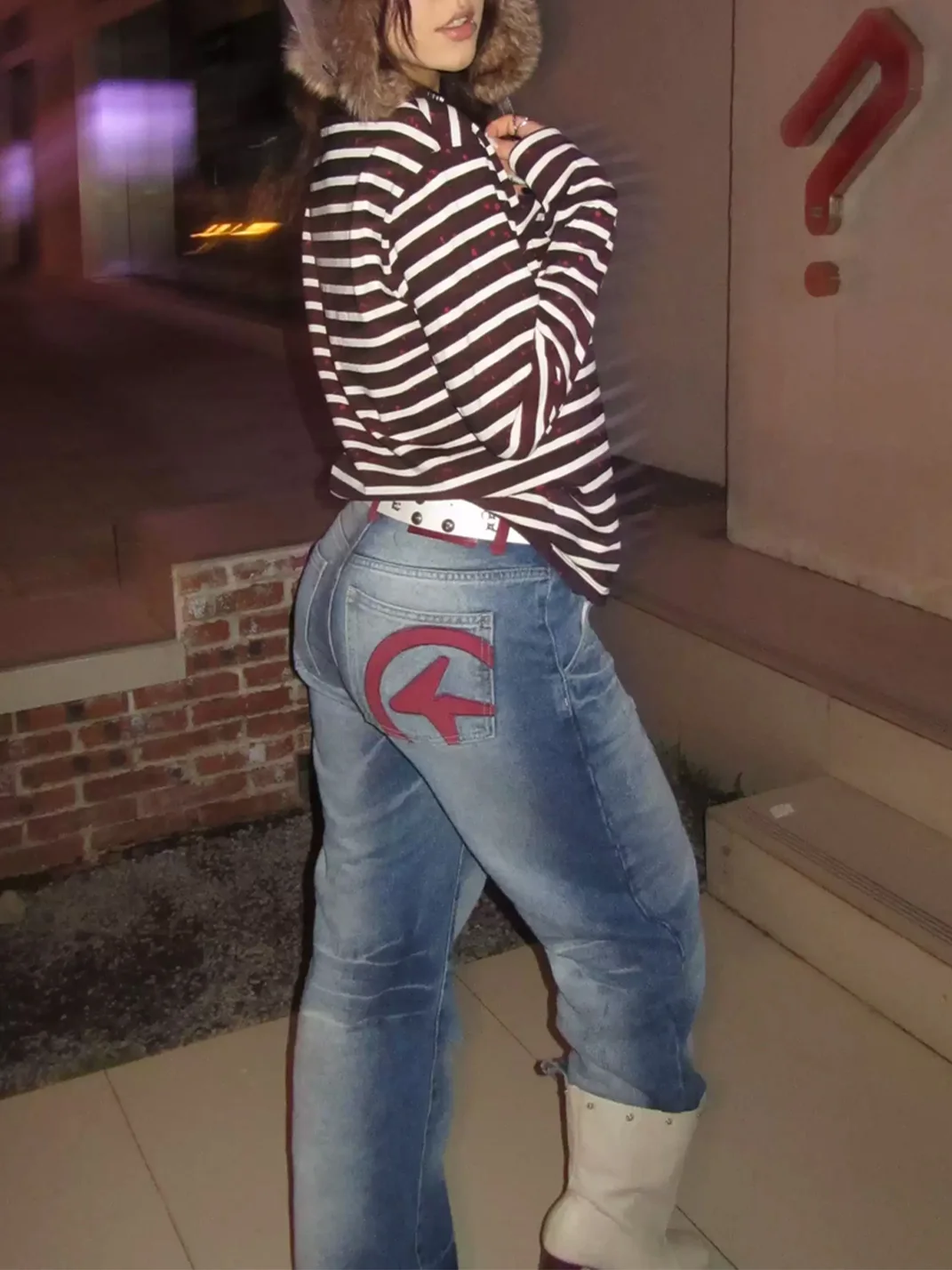 4AMSTUDIO | Ice Blue Baggy Lightning Embroidered Jeans