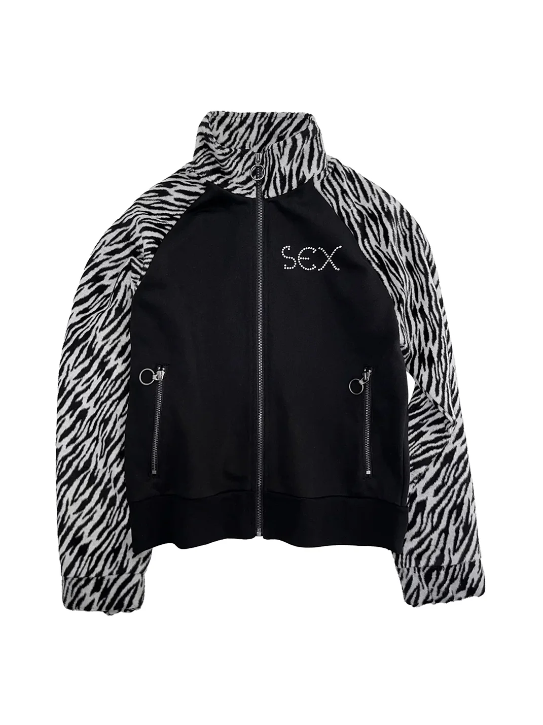 4AMSTUDIO | Cropped Stand-Collar Zebra Pattern Jacket