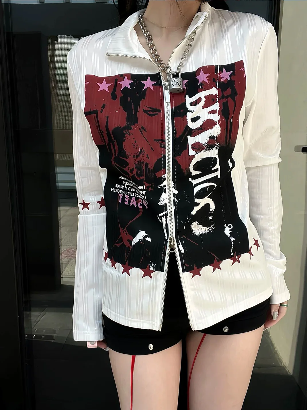 PasET | Slim Fit Portrait Print Zip-Up Jacket