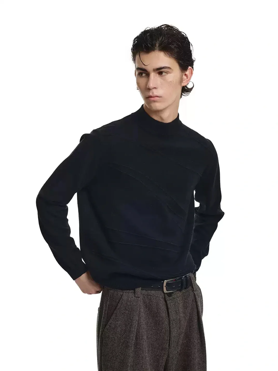 KREATE | Curved Jacquard Mock Neck Knit Sweater