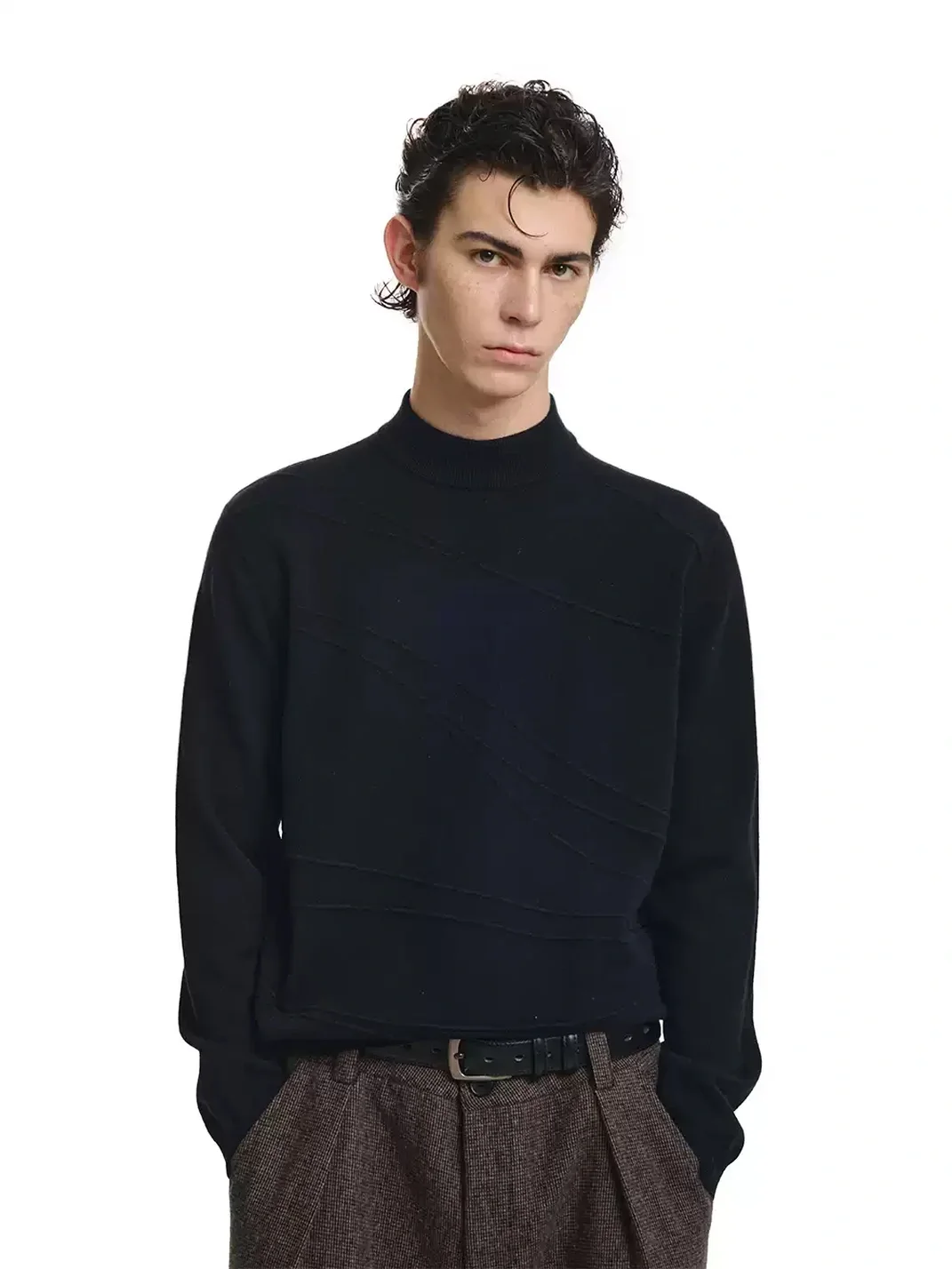 KREATE | Curved Jacquard Mock Neck Knit Sweater