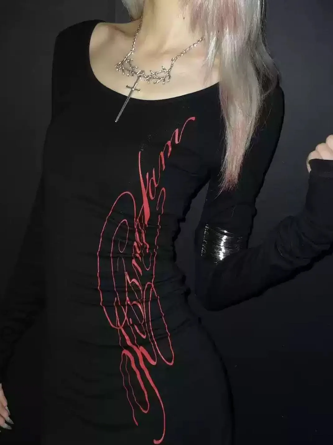 4AMSTUDIO | Black Red Cross Bodycon Mini Dress