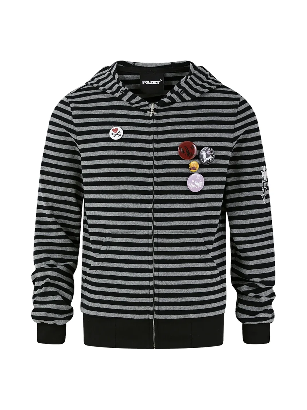 PasET | Striped Cross-Embroidered Zip-Up Hoodie