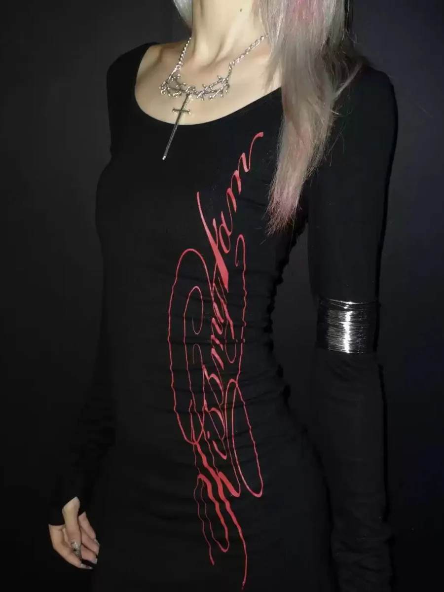 4AMSTUDIO | Black Red Cross Bodycon Mini Dress - 2