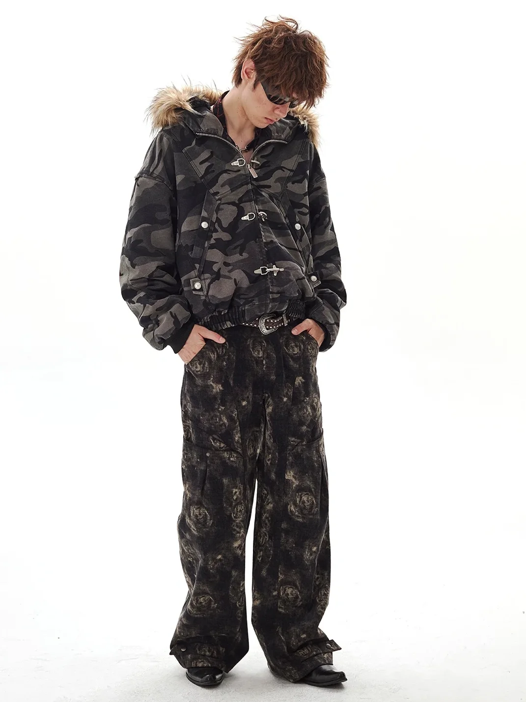 PasET | Loose Cropped Camouflage Hooded Jacket