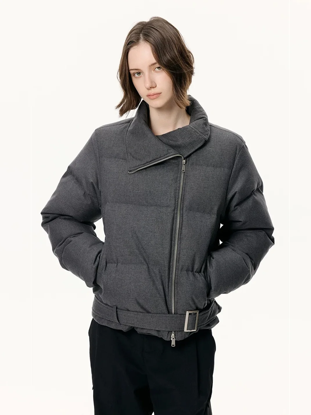 KREATE | Asymmetric Zip Stand Collar Down Jacket