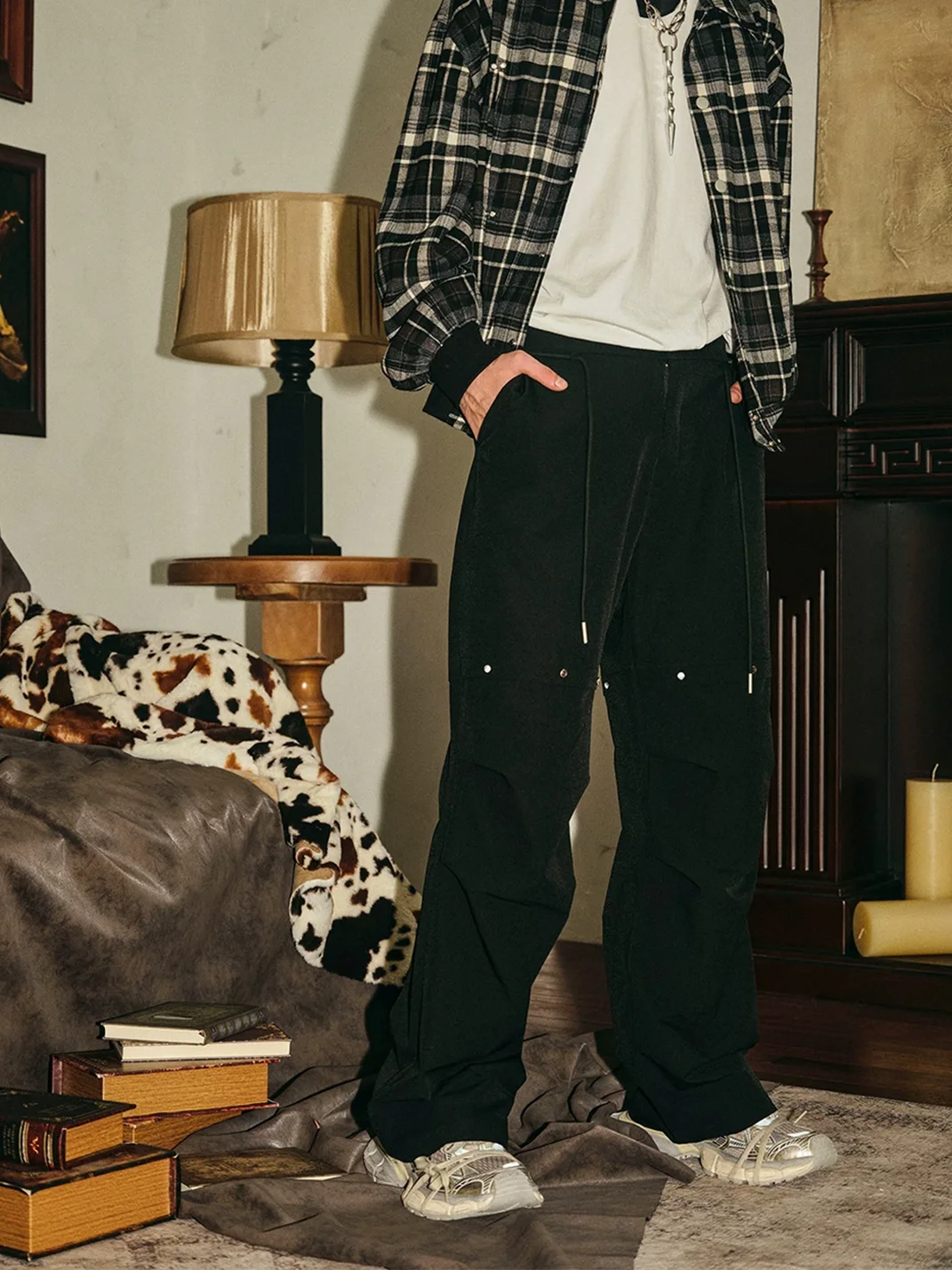 PasET | Loose Straight-Leg Parachute Pants With Gem Studs