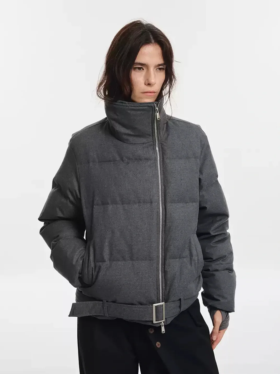 KREATE | Asymmetric Zip Stand Collar Down Jacket