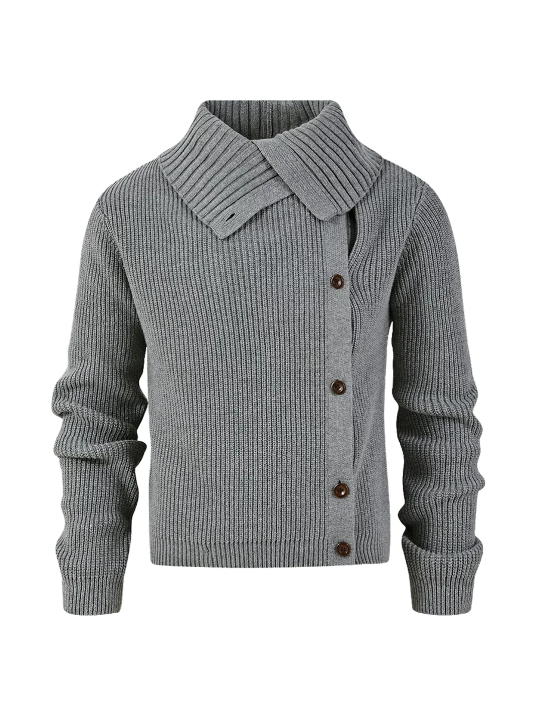 KREATE | Slim Fit Ribbed Stand Collar Asymmetric Cardigan