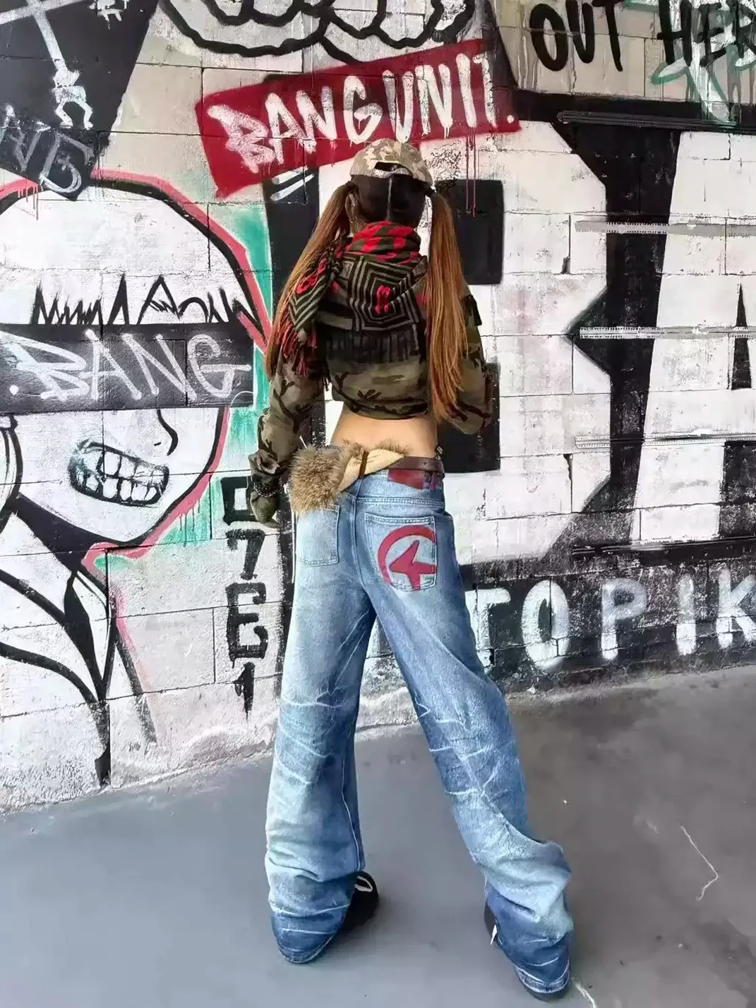 4AMSTUDIO | Ice Blue Baggy Lightning Embroidered Jeans