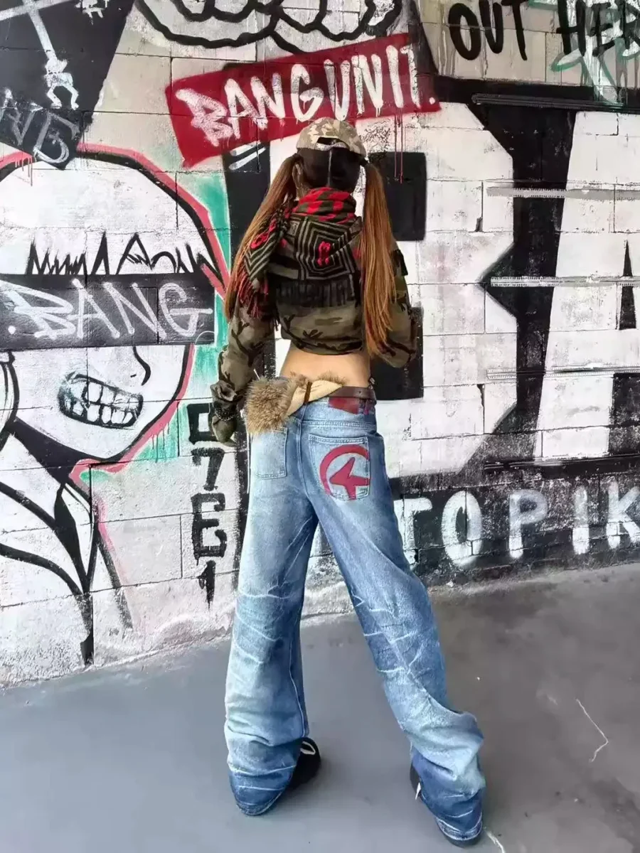 4AMSTUDIO | Ice Blue Baggy Lightning Embroidered Jeans - 2