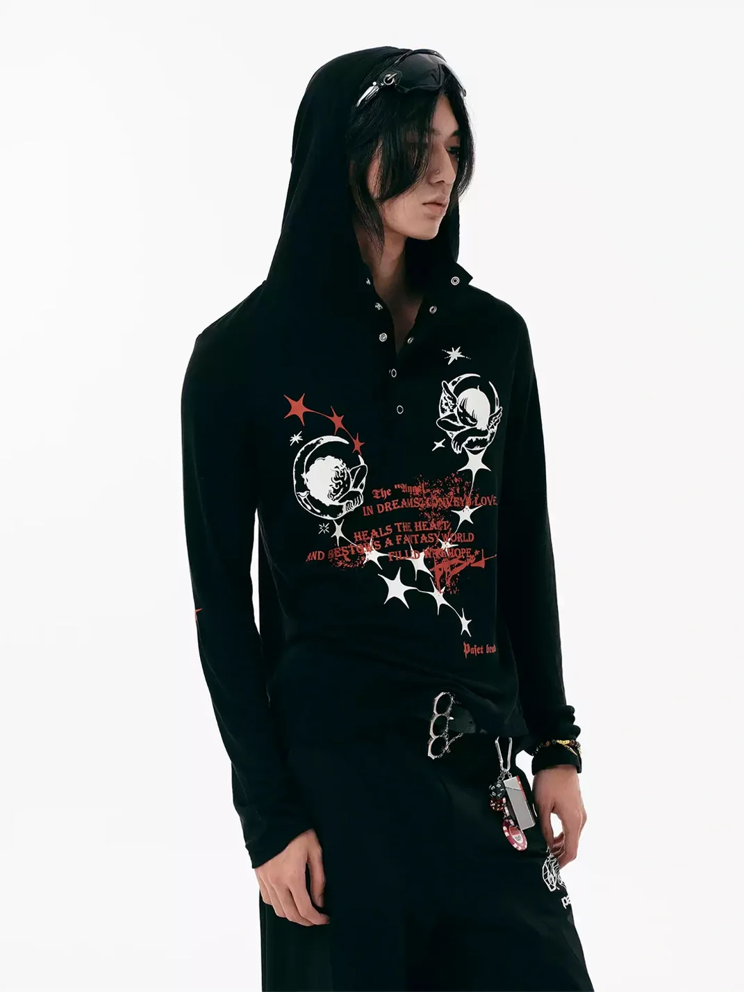 PasET | Hooded Slim Fit Printed Long Sleeve T-Shirt