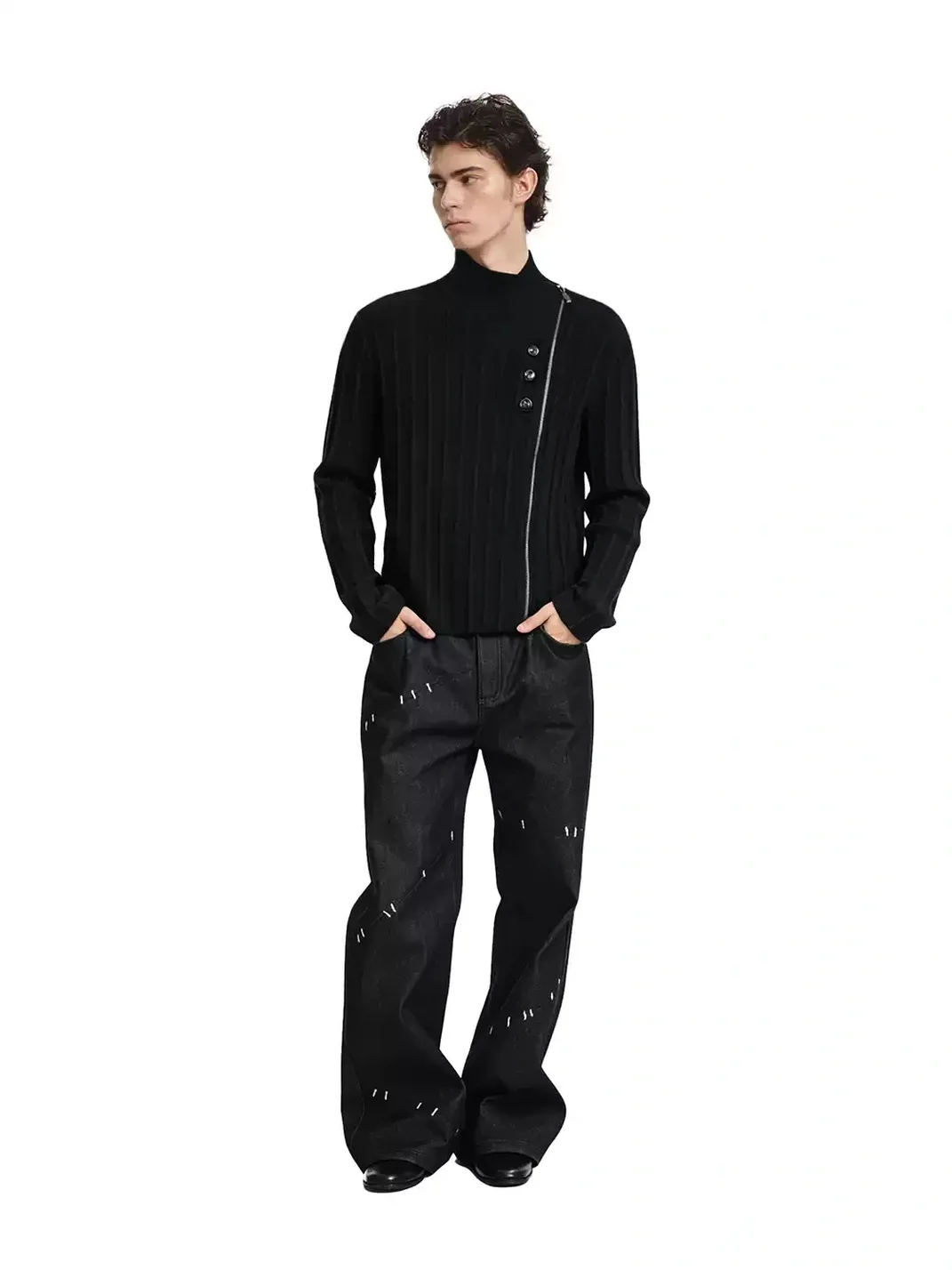 KREATE | Asymmetric Zip Cable Knit Sweater Jacket