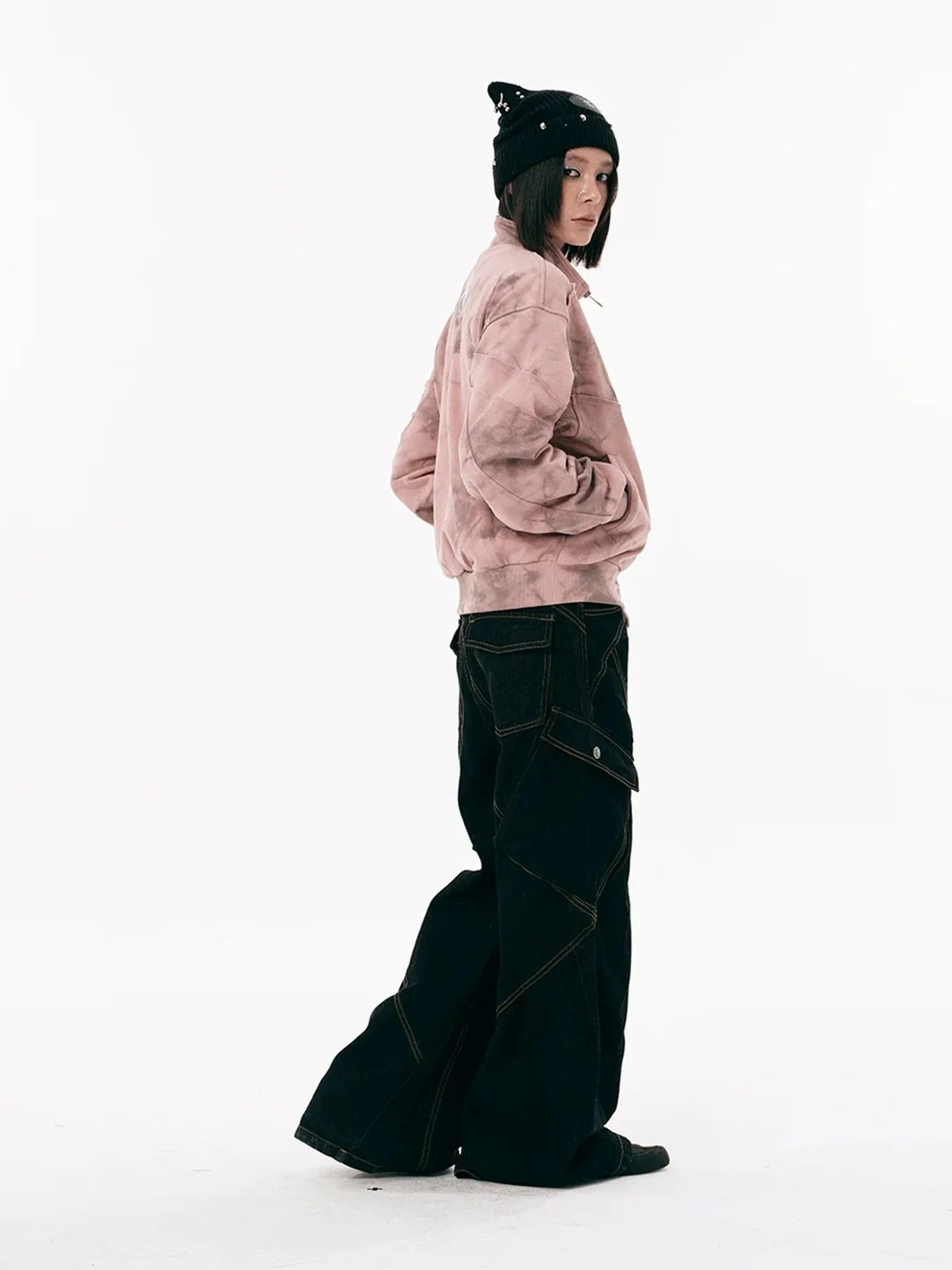 PasET | Pink Distressed Embroidered Cropped Zip-Up Jacket