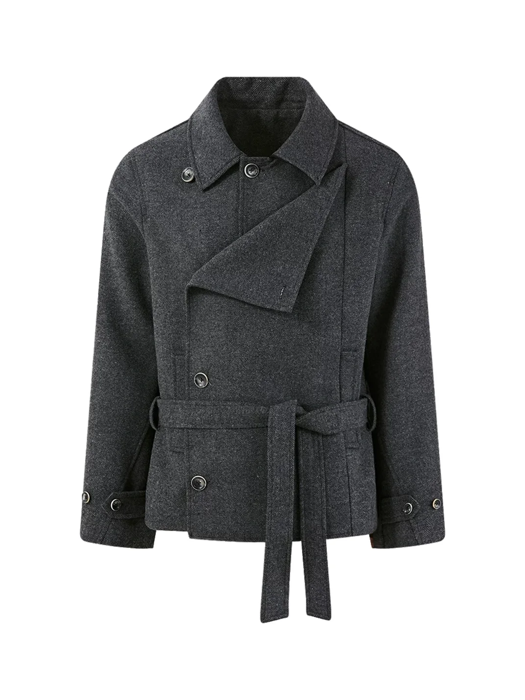 KREATE | Herringbone Double-Breasted Belted Wool-Blend Jacket