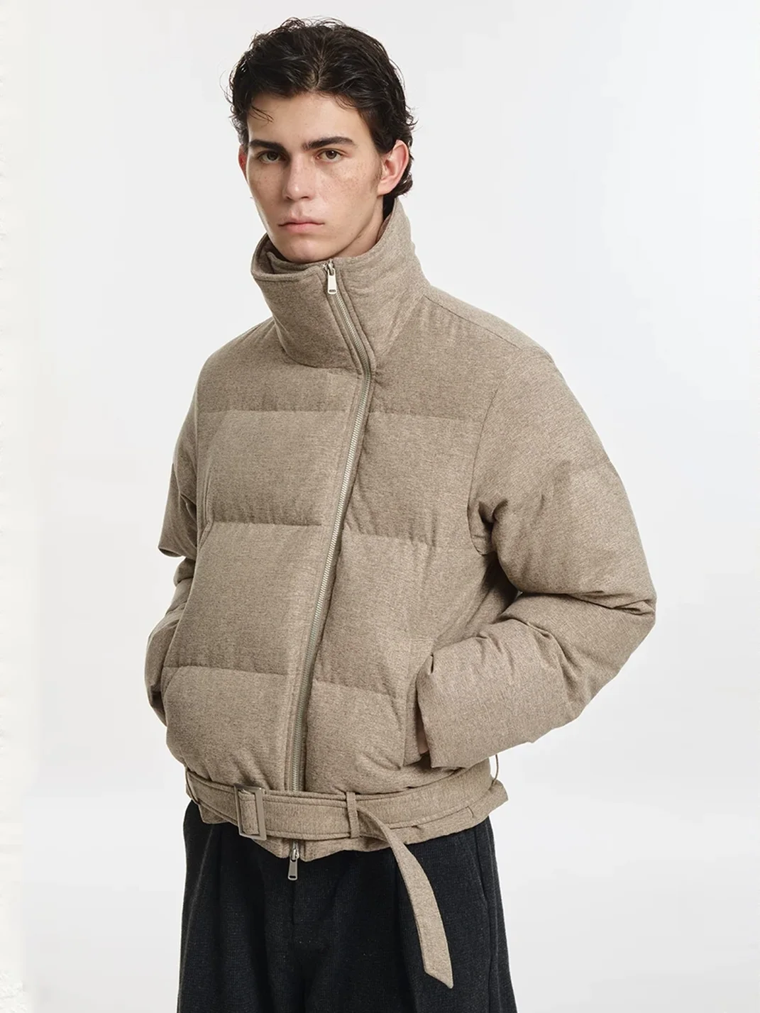 KREATE | Asymmetric Zip Stand Collar Down Jacket