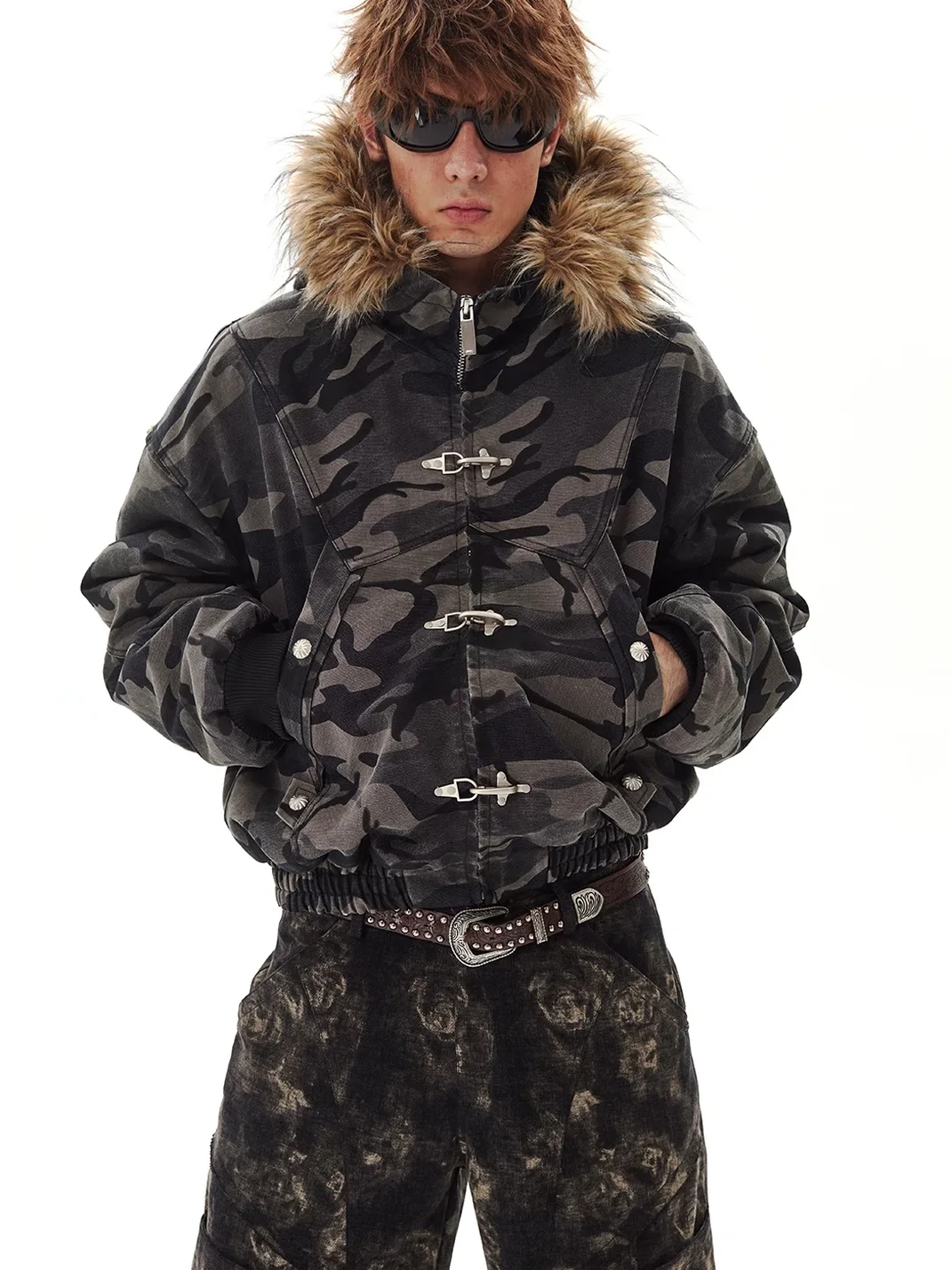 PasET | Loose Cropped Camouflage Hooded Jacket