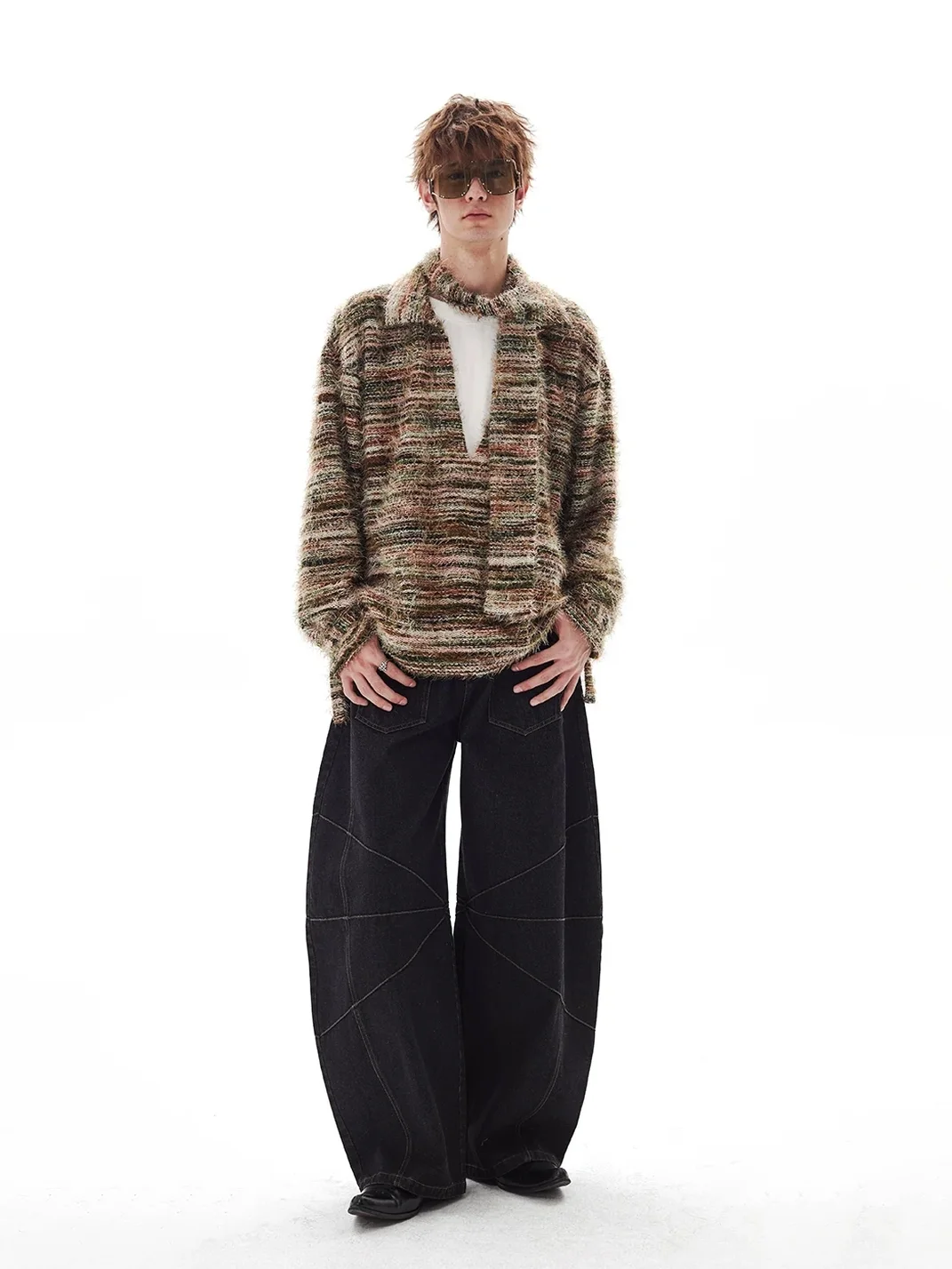 PasET | Gradient Striped Faux-Layered Knit Cardigan