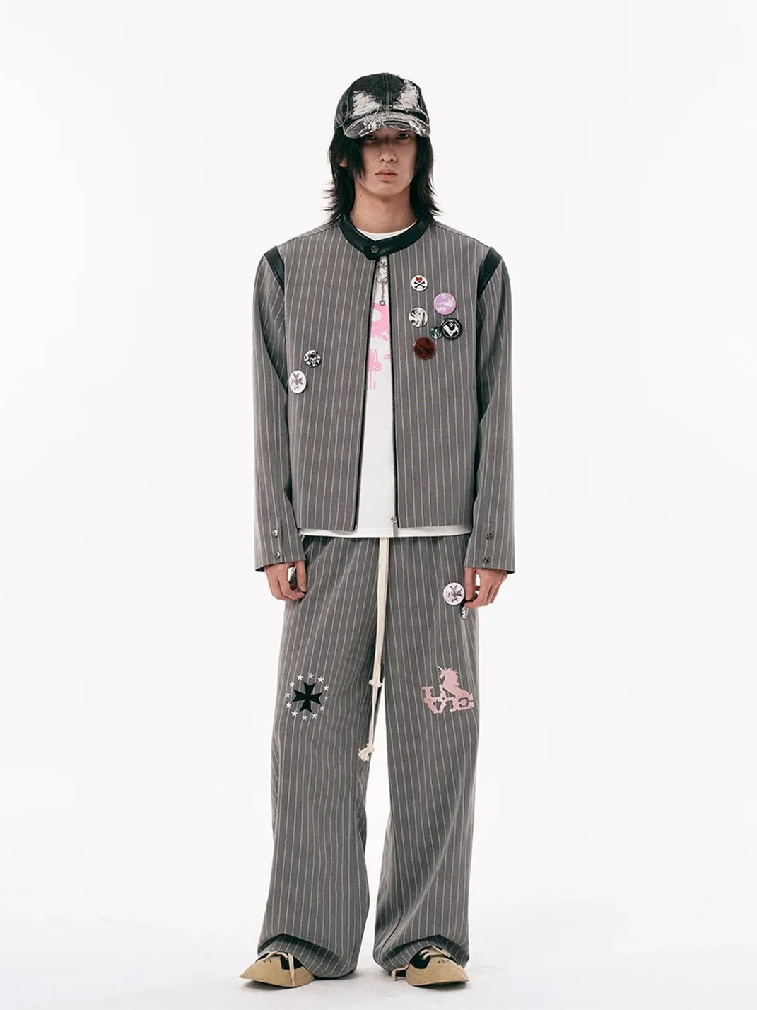 PasET | Striped Embroidered Wide-Leg Pants