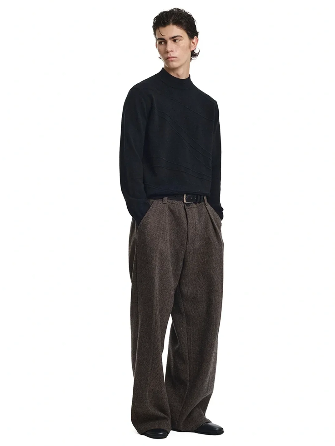 KREATE | Curved Jacquard Mock Neck Knit Sweater
