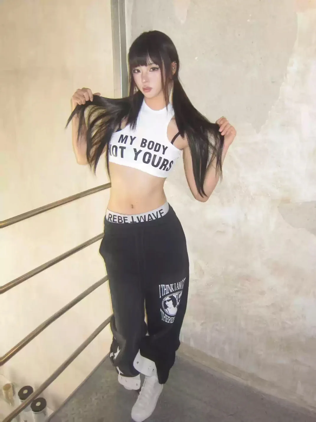 4AMSTUDIO | Black Loose Wide-Leg Graphic Sweatpants