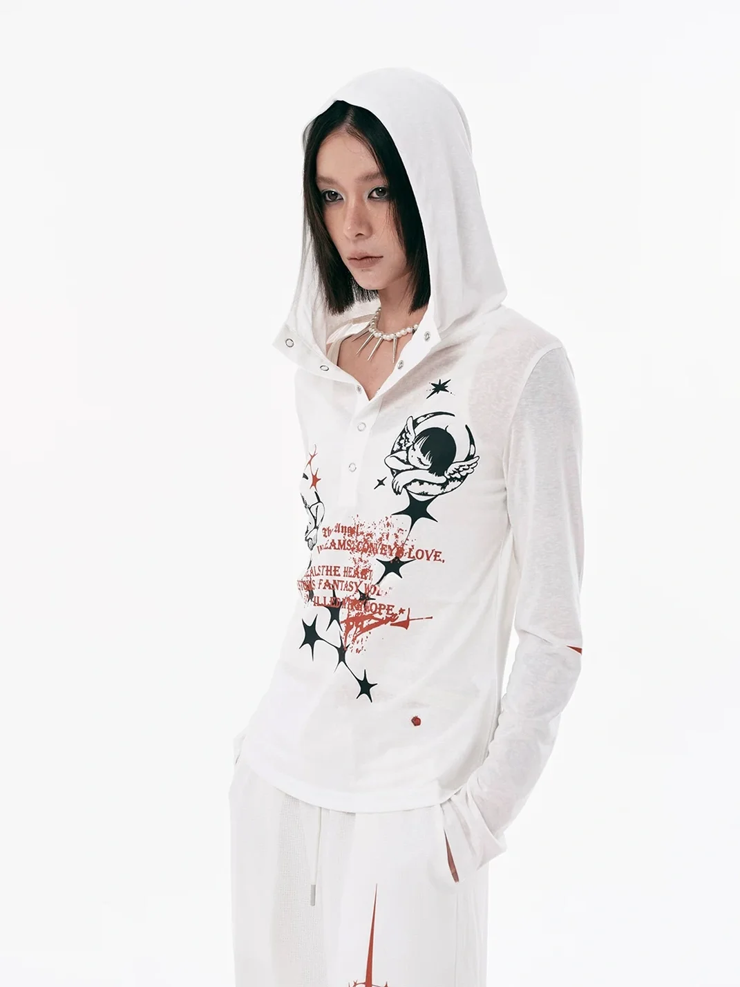 PasET | Hooded Slim Fit Printed Long Sleeve T-Shirt