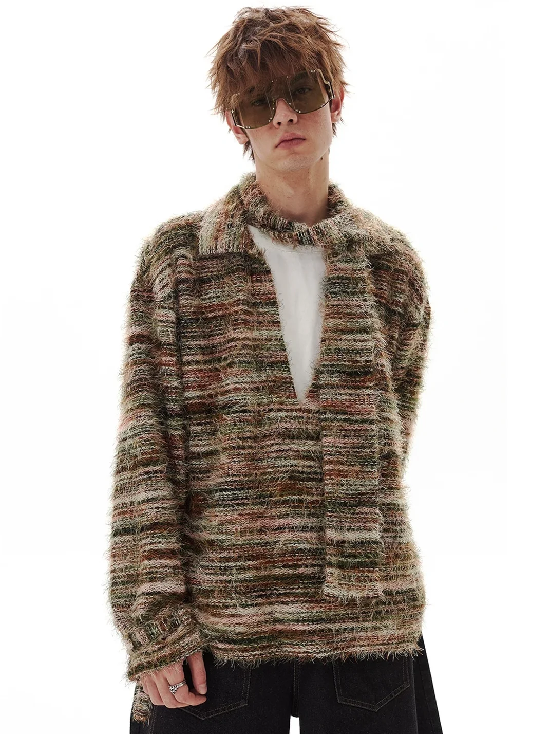 PasET | Gradient Striped Faux-Layered Knit Cardigan