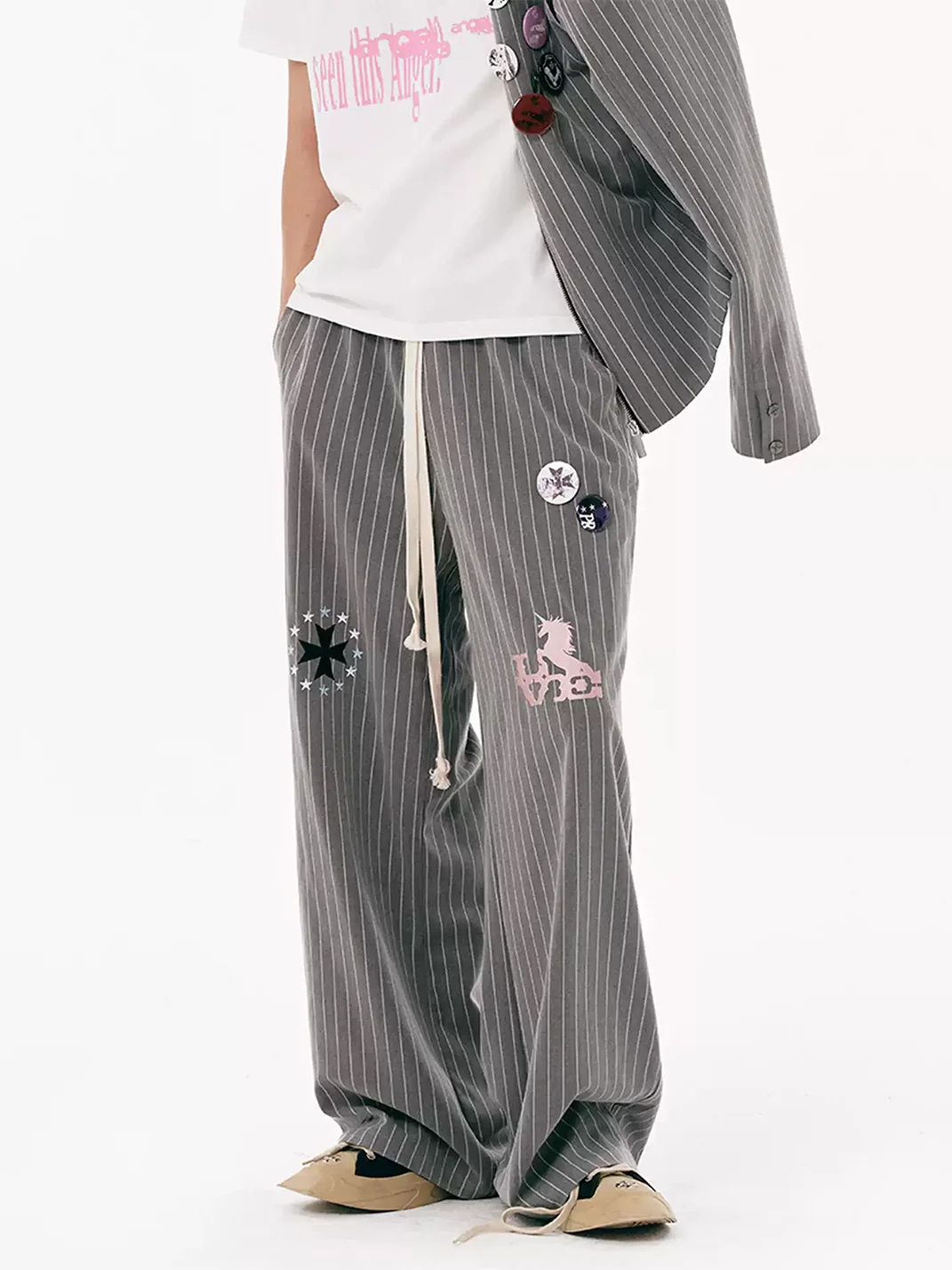PasET | Striped Embroidered Wide-Leg Pants