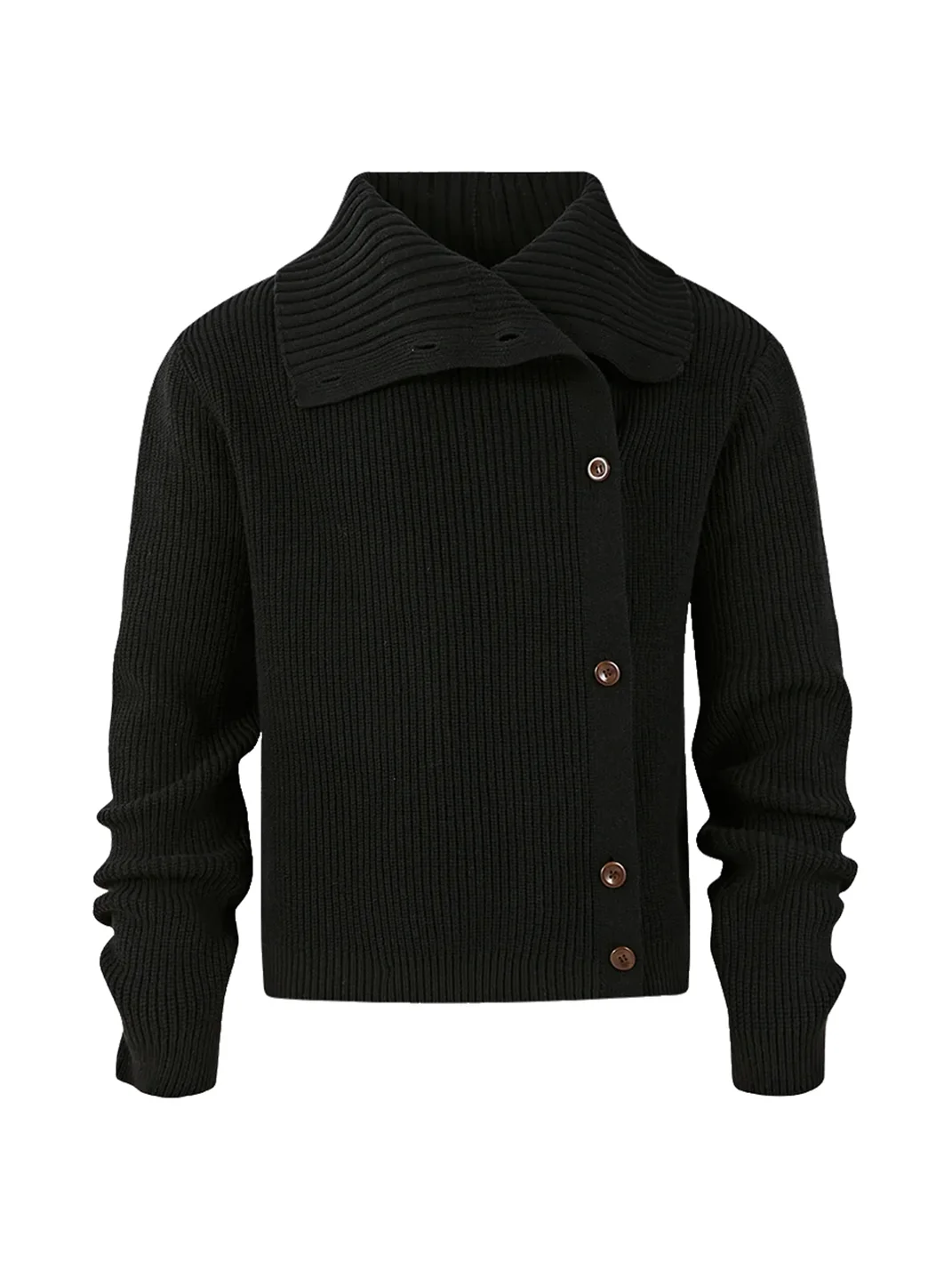 KREATE | Slim Fit Ribbed Stand Collar Asymmetric Cardigan