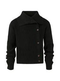 KREATE | Slim Fit Ribbed Stand Collar Asymmetric Cardigan