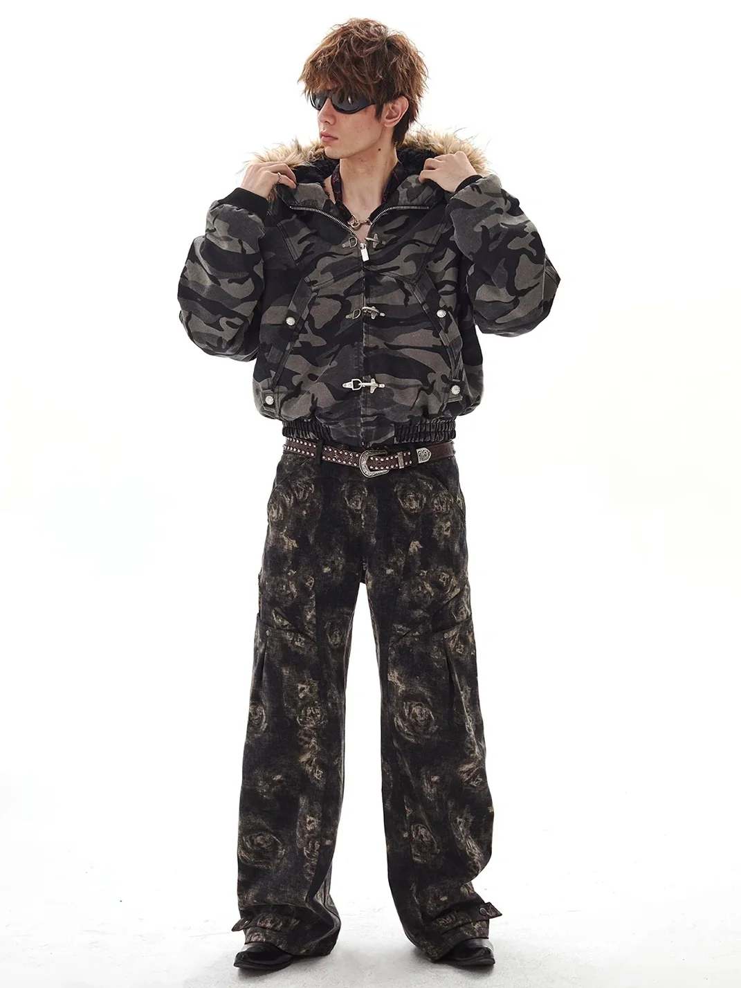 PasET | Loose Cropped Camouflage Hooded Jacket