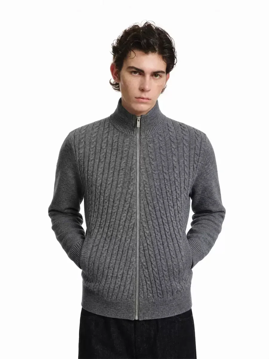 KREATE | Cable Knit High Neck Zip Cardigan - 2