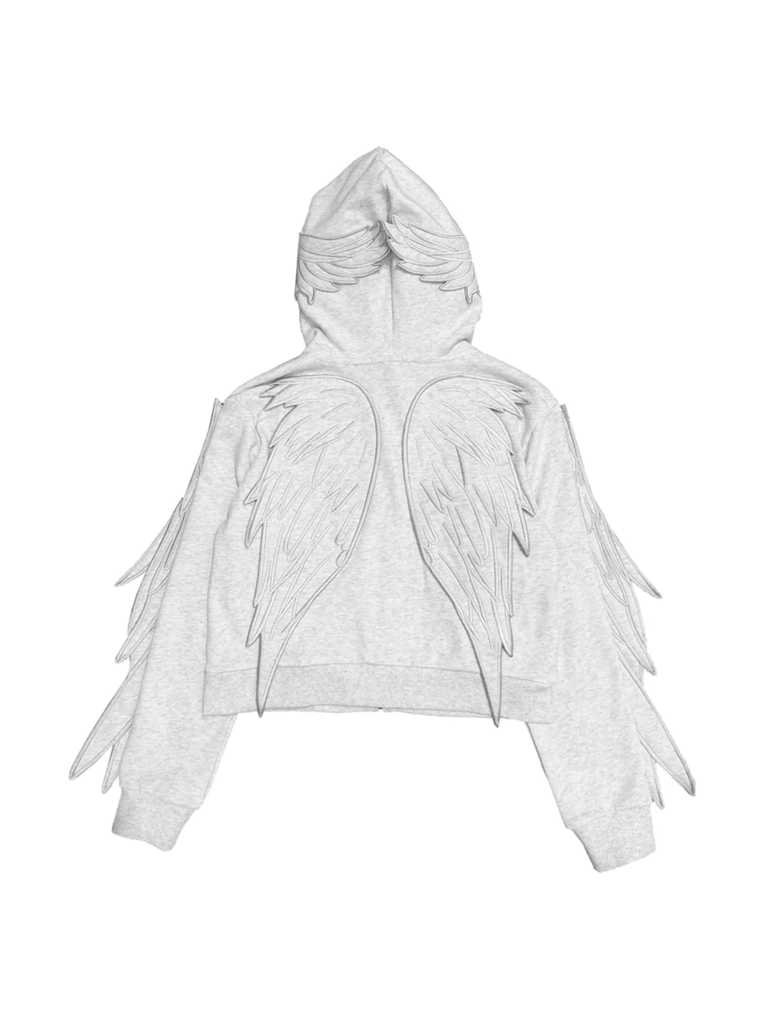 CHAI | Cropped Wing Applique Pearl Zip-Up Hoodie